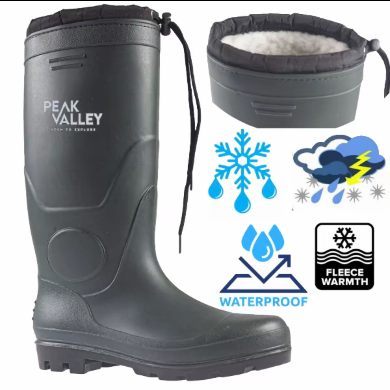 Peak valley fur lined wellington boots tie top waterproof SALE