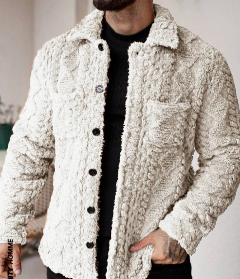 Manfinity Homme Men's Casual Solid Color Fuzzy Jacket For Autumn/Winter