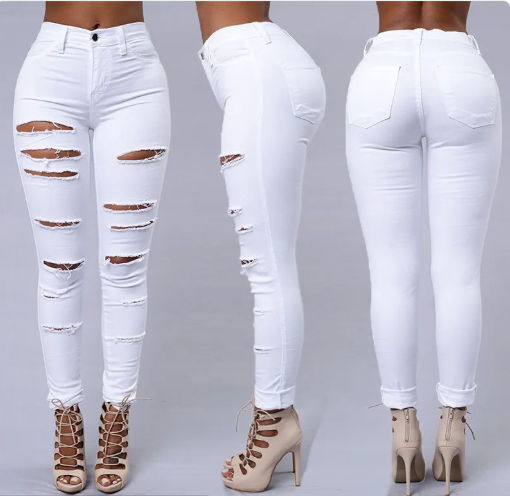 Ripped Jeans Women Skinny Trousers Casual High Waist Pencil Pants